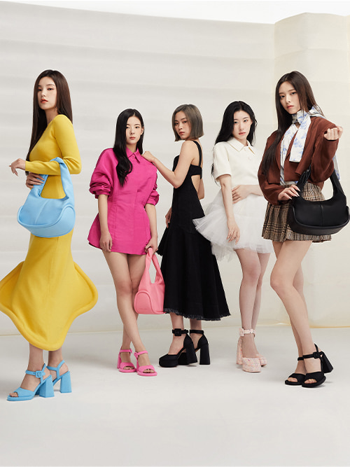 우븐 트래피즈 힐 버클드 샌들, 핑크, 블루, 블랙, 우븐 버클드 도르세이 플랫폼 펌프스, 블랙, 멀티, 트위스트 핸들 호보 백, 핑크, 블루, 블랙