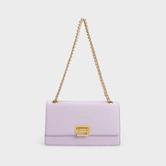 Women’s metallic accent front flap bag in lilac  - CHARLES & KEITH