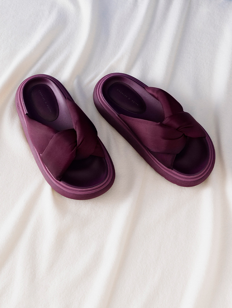 Women’s Nylon round-toe slide sandals in purple - CHARLES & KEITH