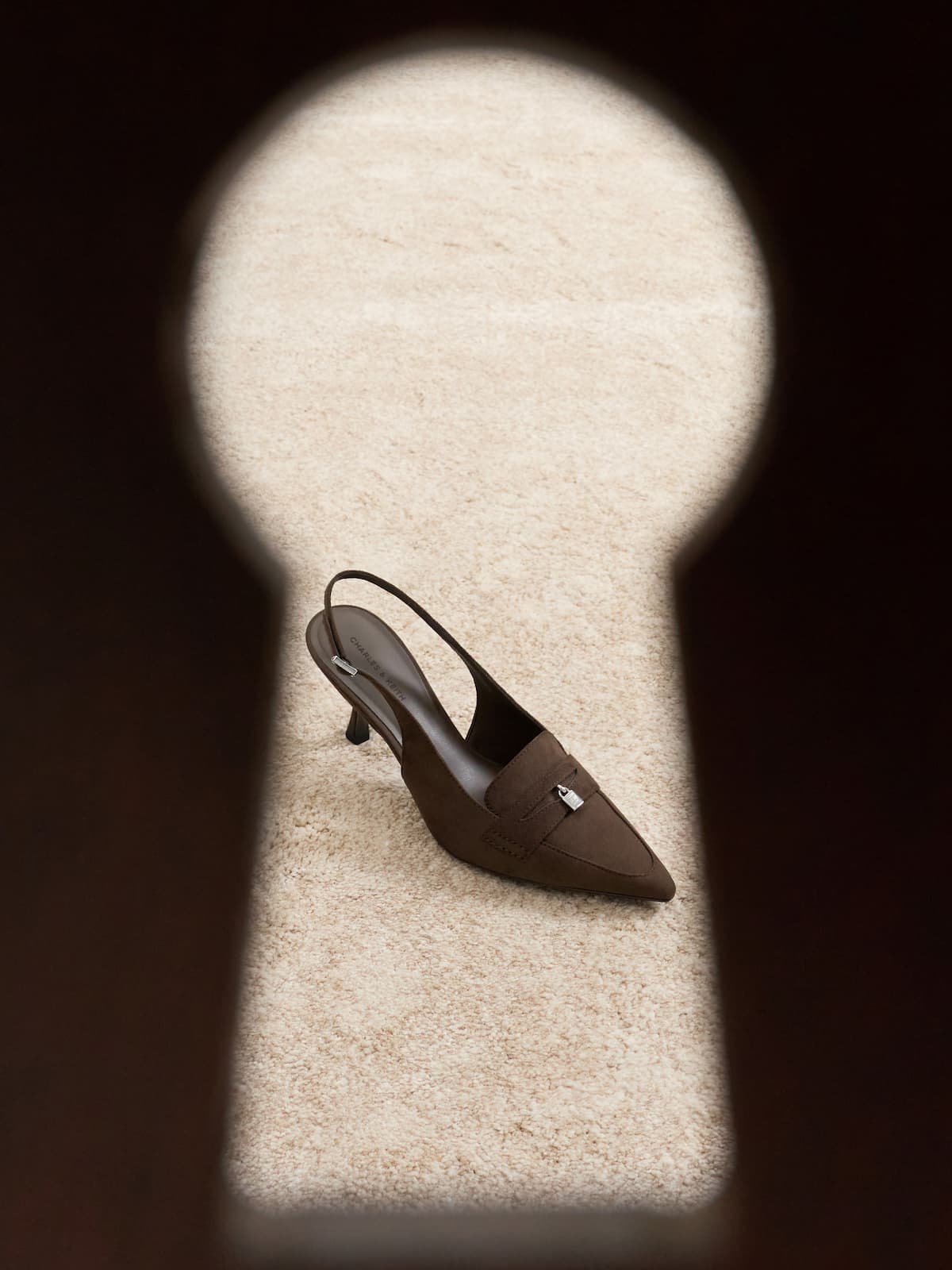 Griselda Faux Suede Slingback Pumps - Dark Brown Textured - CHARLES & KEITH
