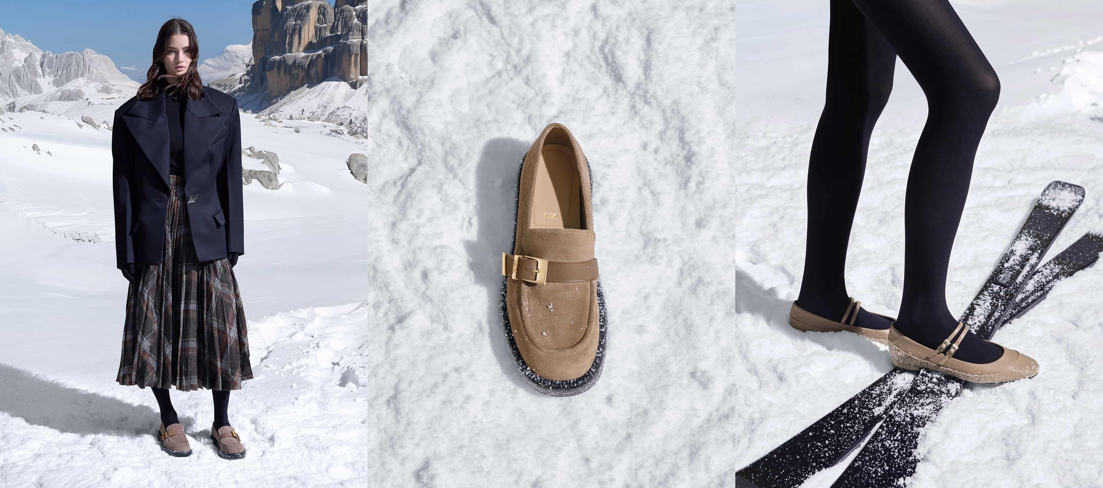 Women’s leather & suede buckled-strap loafers and leather & patent double-strap mary jane flats in taupe - CHARLES & KEITH