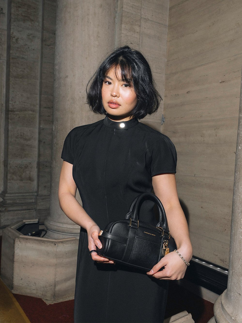 Scottie Bowling Bag and Venetia Satin Bow Pointed Pumps - CHARLES & KEITH