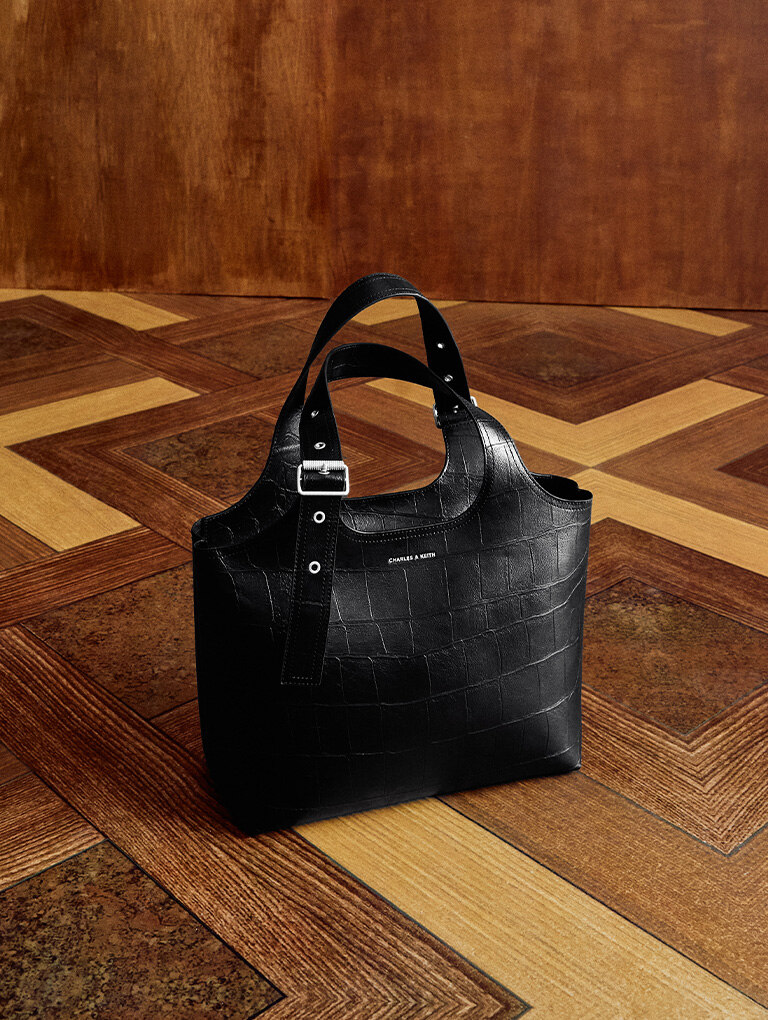 Women’s Liv croc-effect tote bag in noir - CHARLES & KEITH
