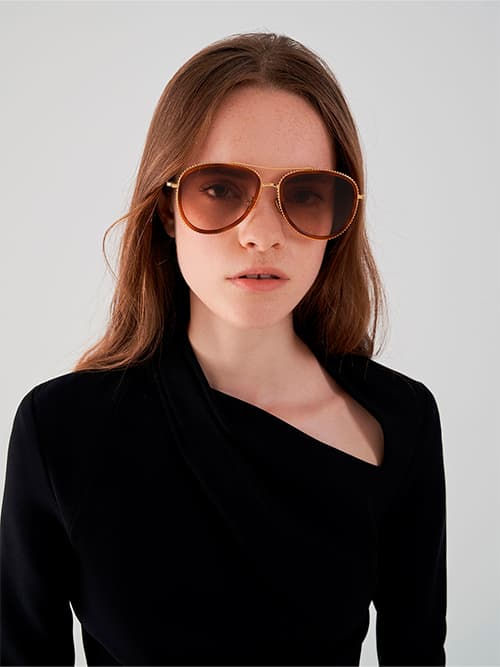 Recycled Acetate Gradient Tint Aviator Sunglasses, T. Shell