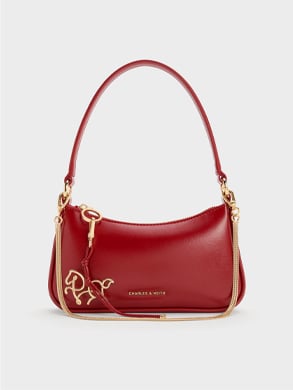 Elspeth Horse-Motif Chain Shoulder Bag - Tomato Red - CHARLES