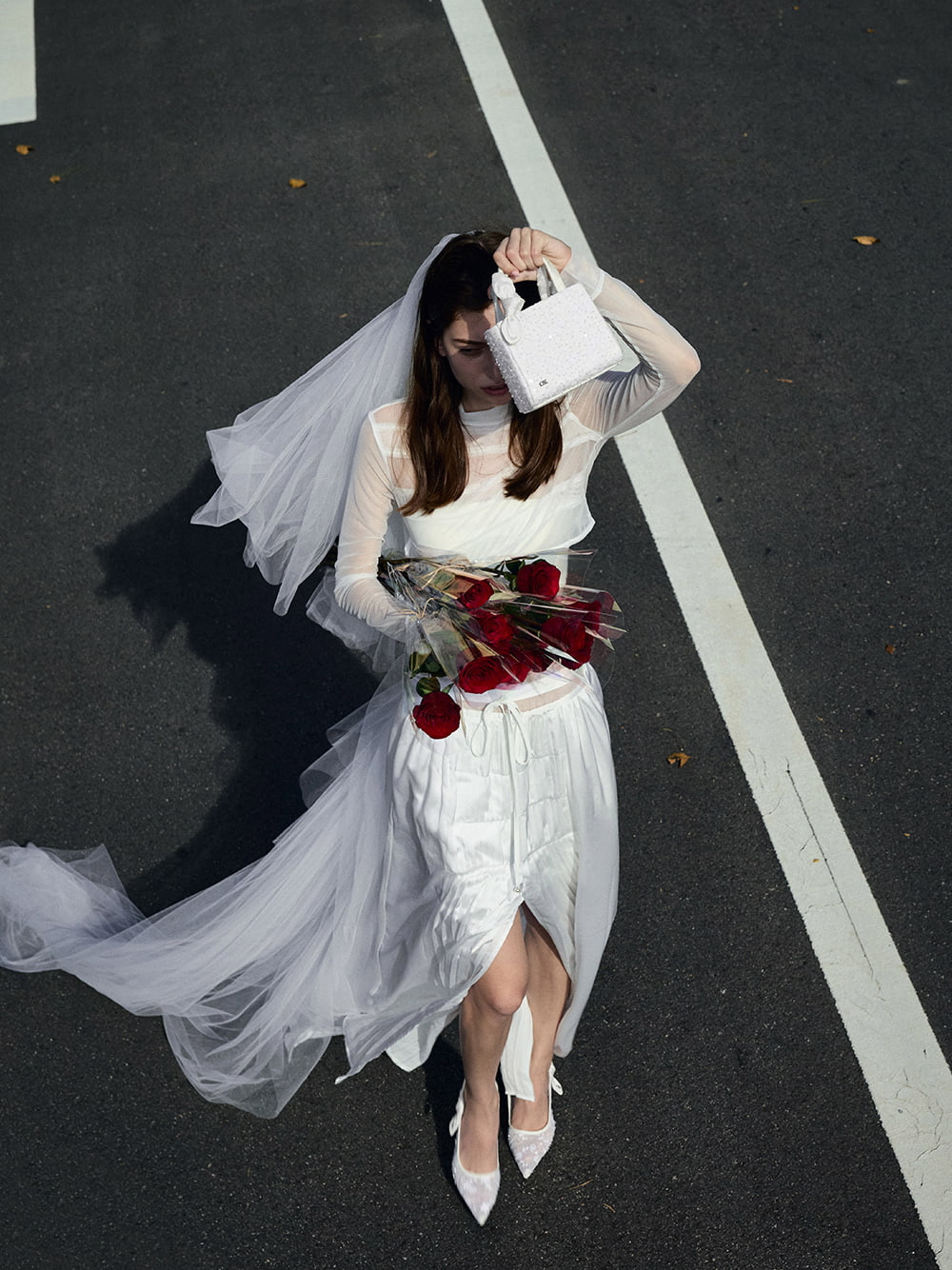 Tayari Embroidered-Mesh Slingback Pumps in white and Albany Embroidered-Mesh Beaded Mini Bag in white  - CHARLES & KEITH