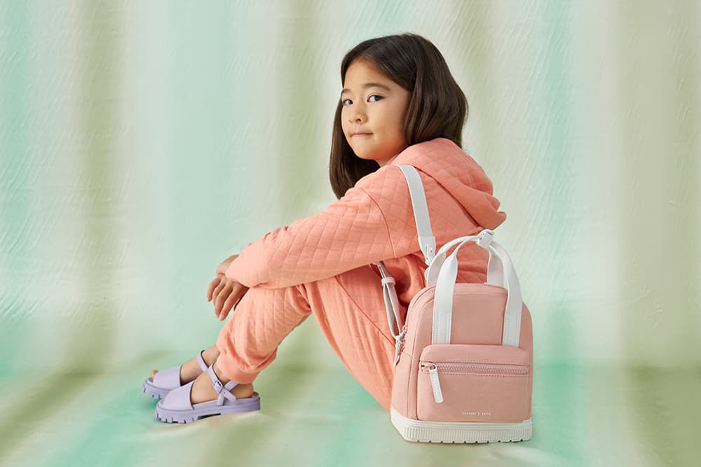 Girls' Double Top Handle Canvas Backpack, Blush & Girls' Patent Ankle-Strap Sandals, Lilac