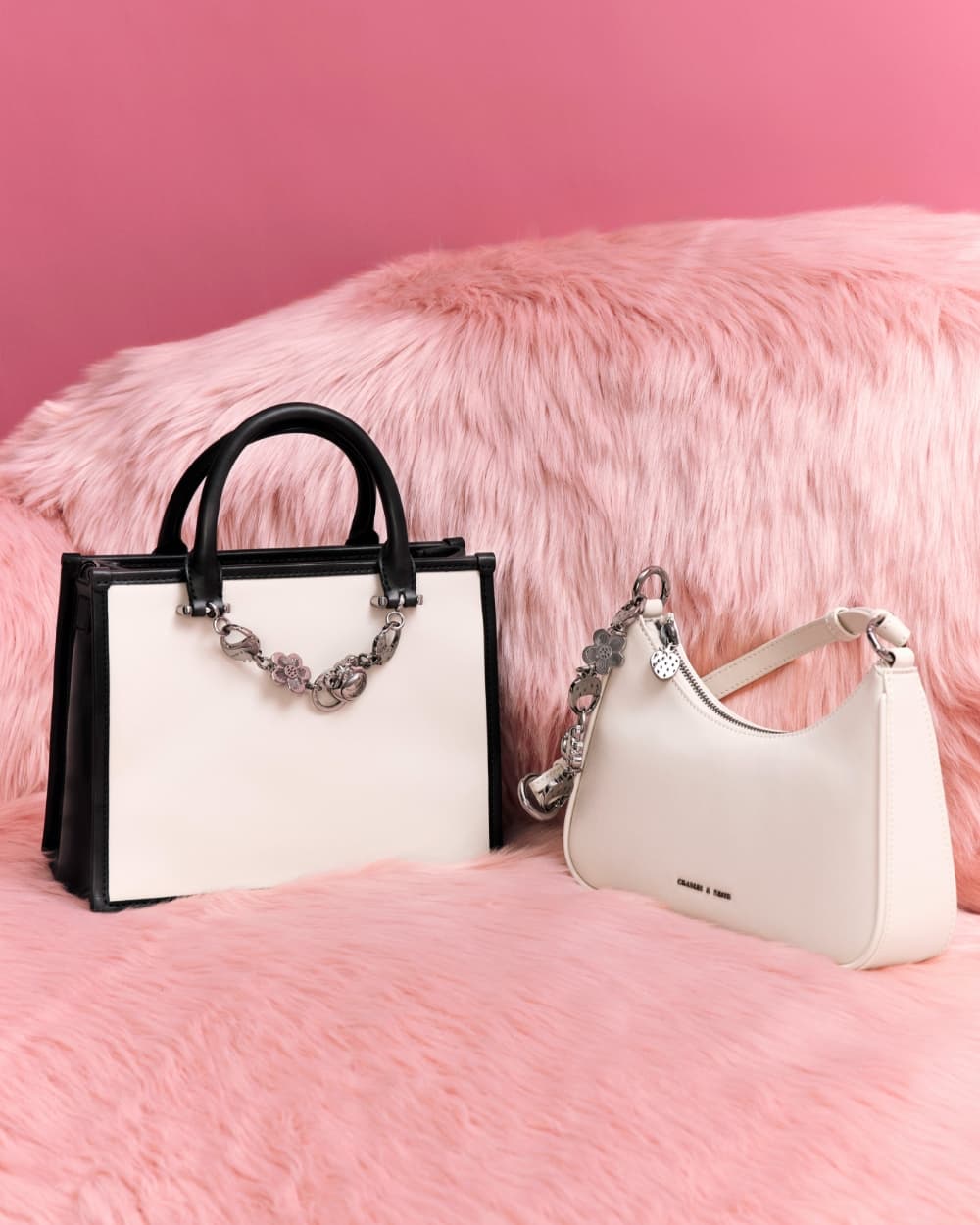 Women's cream Lotso two-tone tote bag and cream Lotso shoulder bag - CHARLES & KEITH