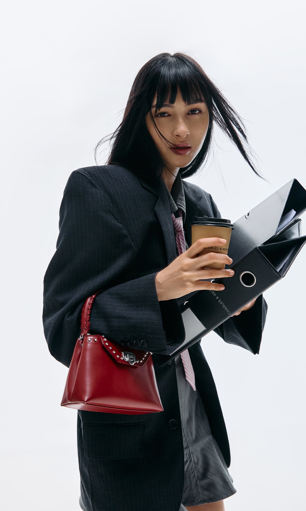 Red Arwen Studded Top Handle Bag - CHARLES & KEITH