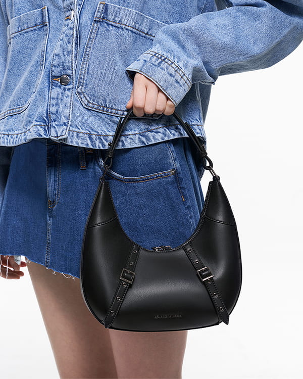 Women’s Noir Grommet Crescent Hobo Bag - CHARLES & KEITH
