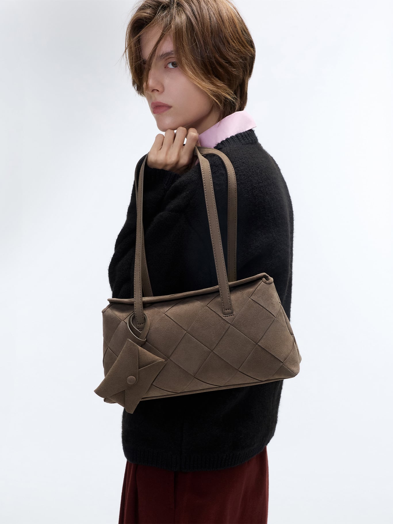 Stone Grey - Maribel Woven Shoulder Bag- CHARLES & KEITH