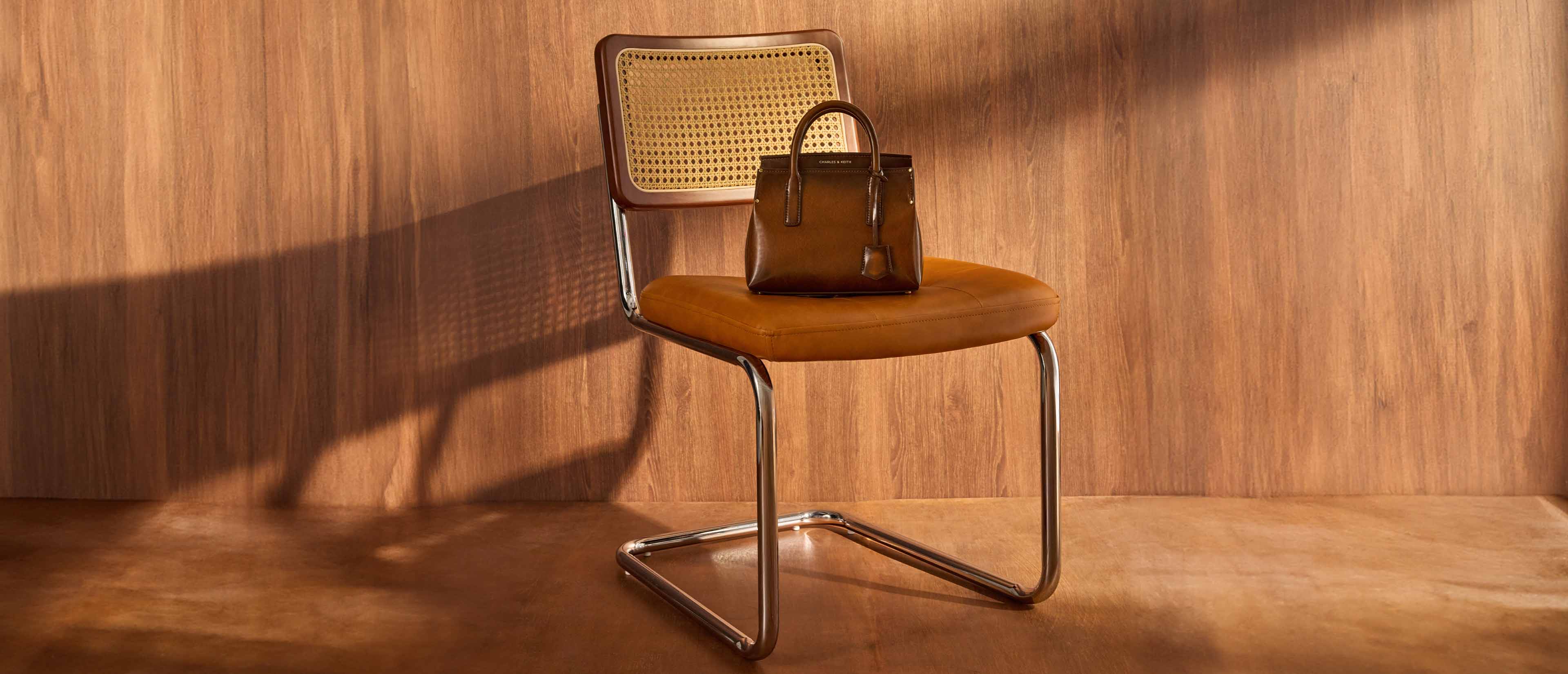 Rene Structured Top Handle Bag in tan - CHARLES & KEITH