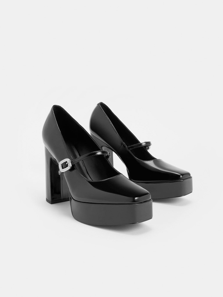 Women’s Patent Platform Mary Jane Pumps in black   - CHARLES & KEITH