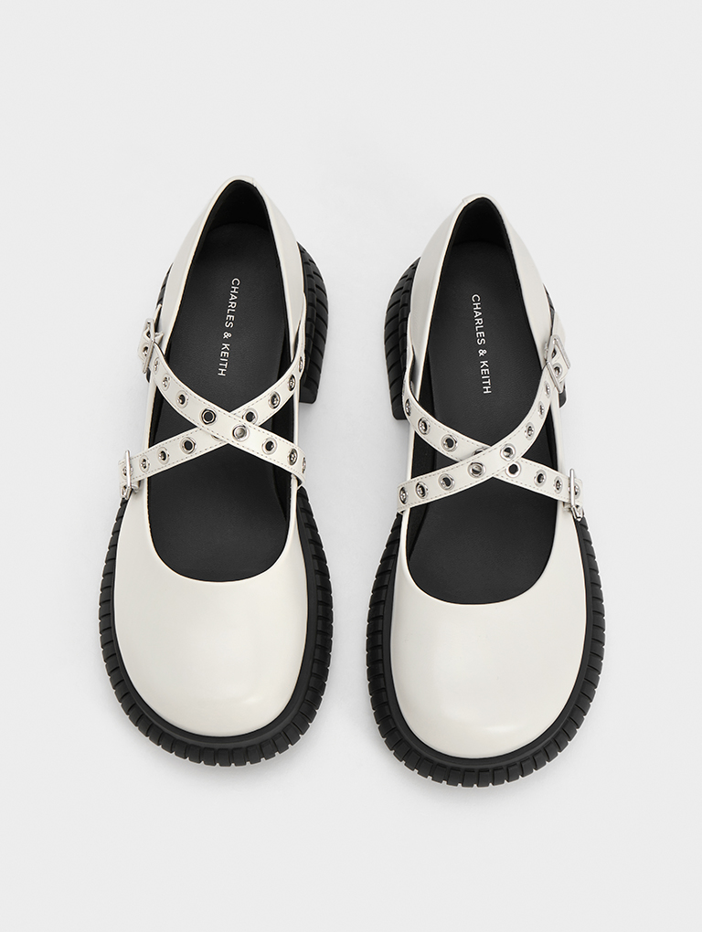 Grommet-Strap Platform Mary Janes in white – CHARLES & KEITH