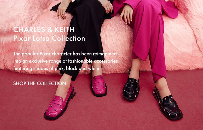 Women's fuchsia and black Lotso studded Penny loafers - CHARLES & KEITH