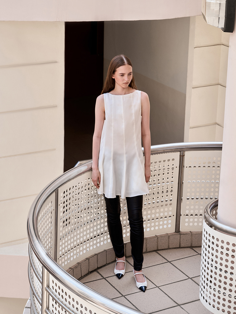Women’s bow pointed toe-cap kitten-heel pumps in white (on model)  - CHARLES & KEITH