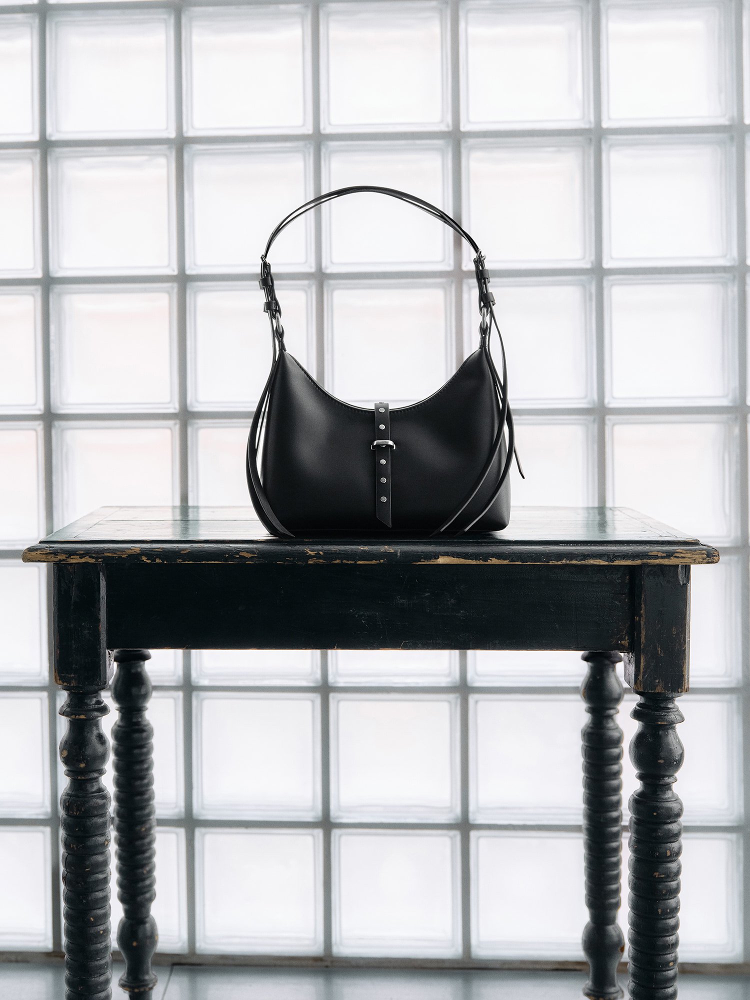 Lark Studded Belted Shoulder Bag - Noir  - CHARLES & KEITH