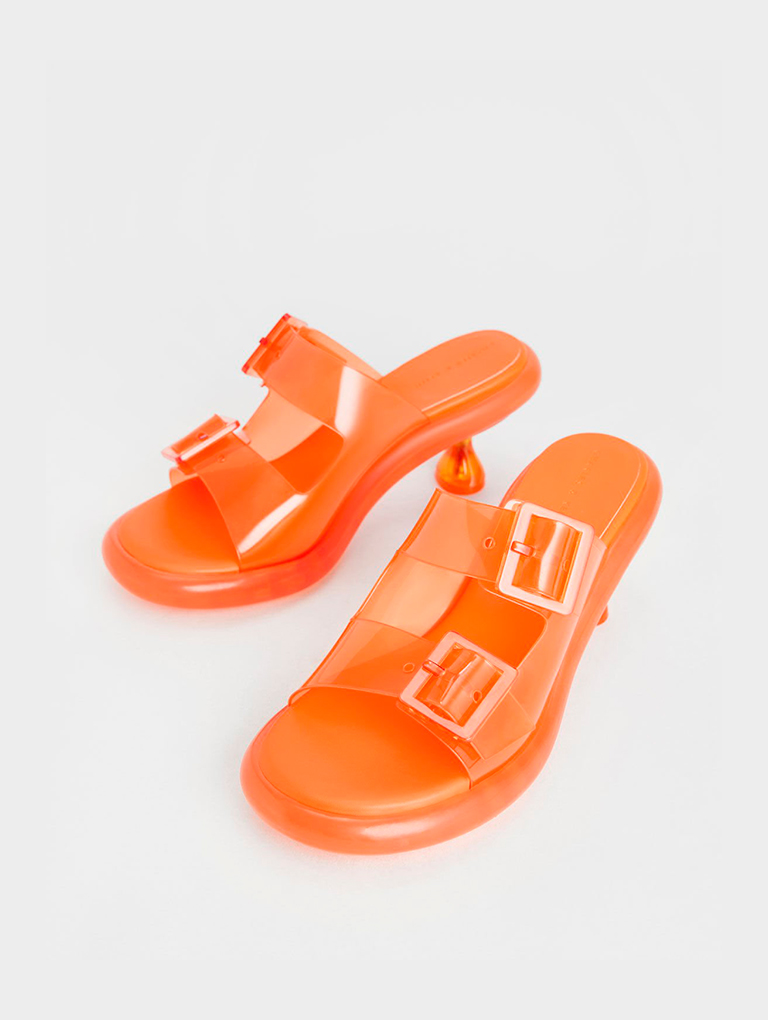 Women’s Madison Double Buckle See-Through Mules in orange - CHARLES & KEITH