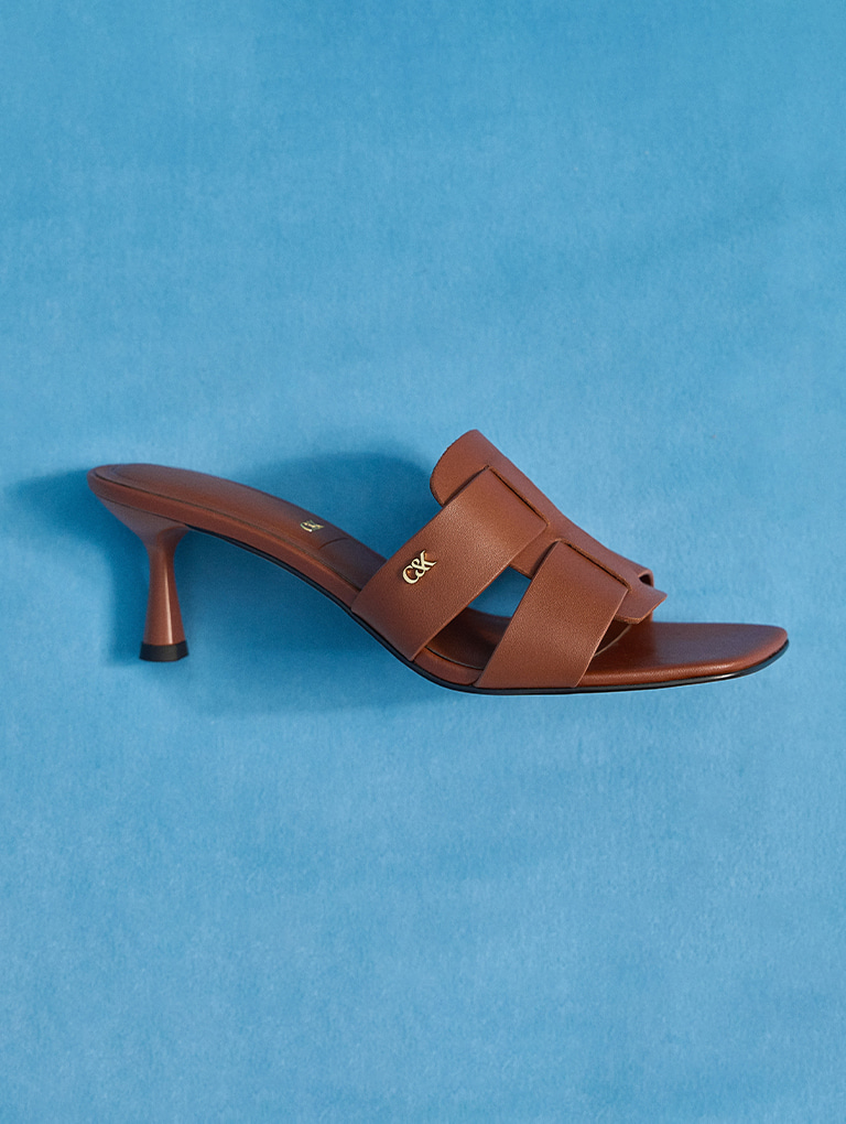 Women’s Trichelle Interwoven Leather Spool Heel Mules in dark brown - CHARLES & KEITH