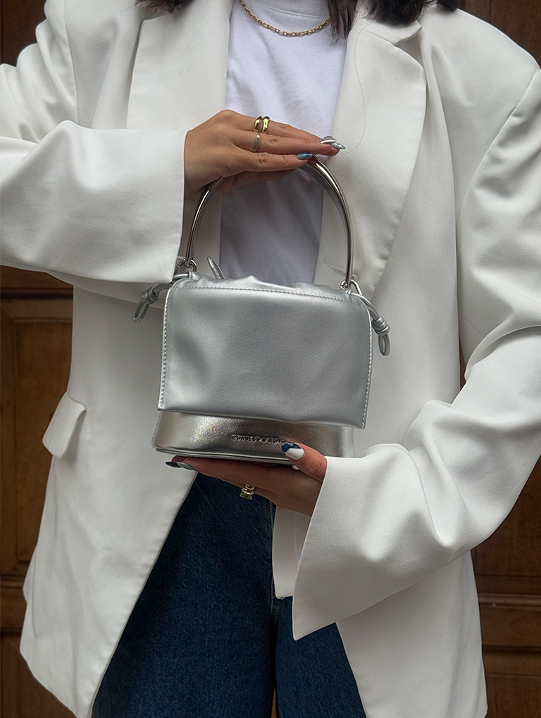 Women's metallic ruched-flap drawstring bucket bag - - CHARLES & KEITH