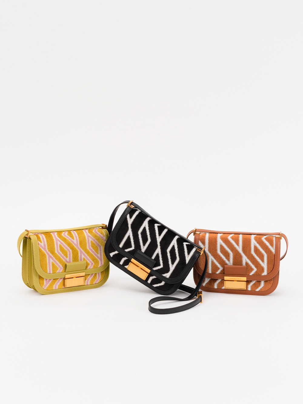 Women’s Charlot jacquard printed bag in mustard and black - CHARLES & KEITH