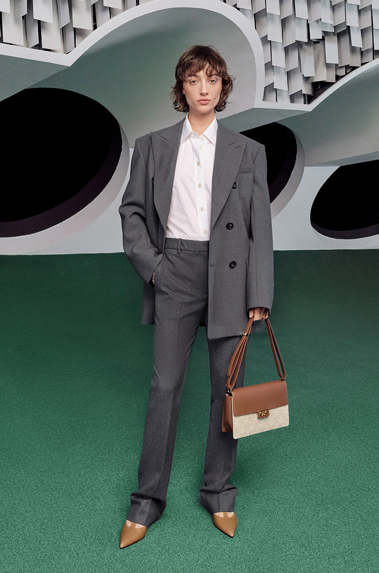 Women's Leather Buckled T-Bar Pumps in taupe and Leather & Canvas Two-Tone Shoulder Bag in cognac - CHARLES & KEITH