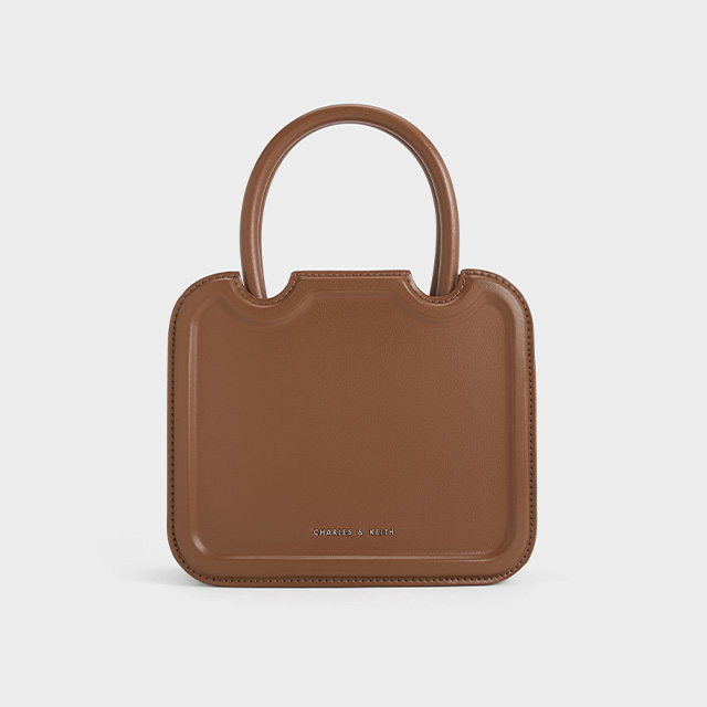 巧克力色Perline手提硬殼方包  - CHARLES & KEITH