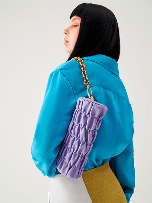 Tallulah Ruched Chain-Handle Shoulder Bag, Lilac