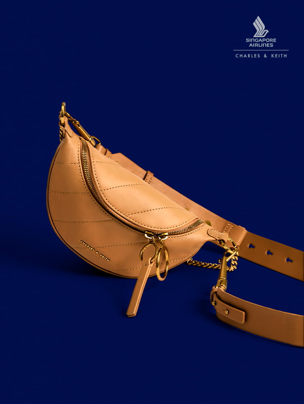 CHARLES & KEITH x Singapore Airlines: Philomena Upcycled Leather Crossbody Bag in camel   - CHARLES & KEITH