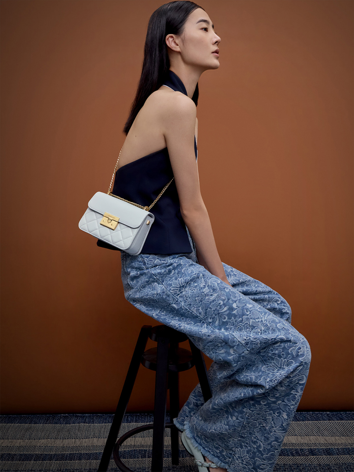 Sea Salt Blue Alva Quilted Chain-Handle Bag - CHARLES & KEITH 
