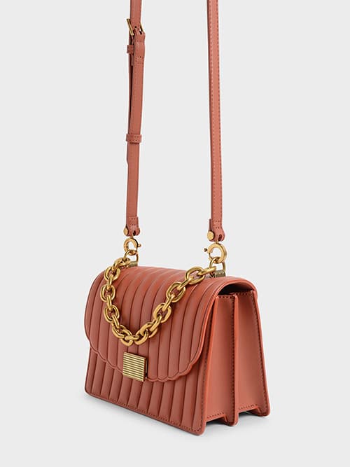 Brielle Panelled Chain Handle Bag, Brick