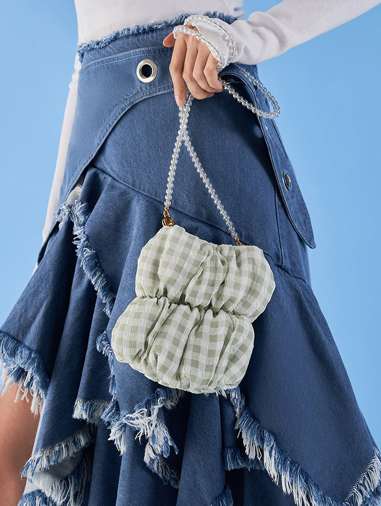 Women’s ruched bead-handle check-print crossbody bag - CHARLES & KEITH