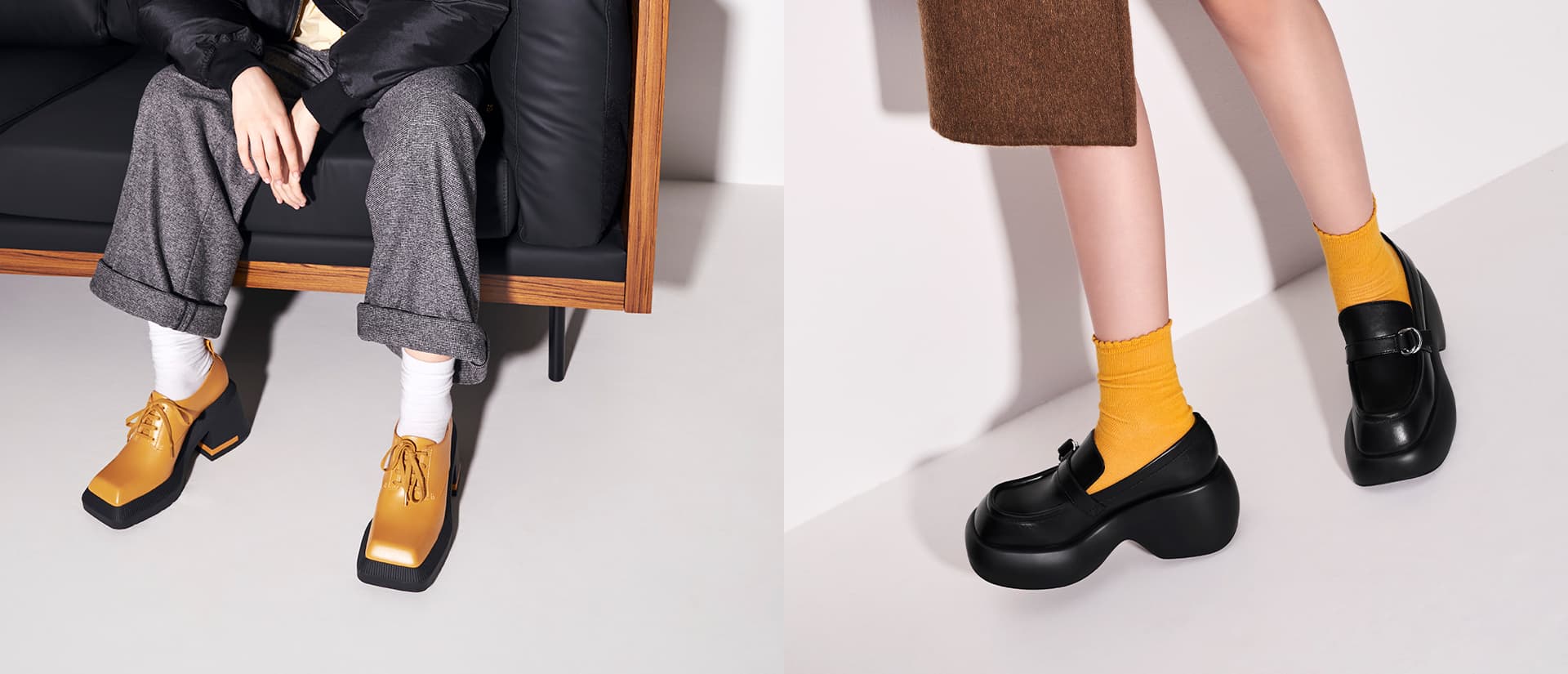 Women’s Emery geometric chunky oxfords , Women’s buckled platform penny loafers - CHARLES & KEITH