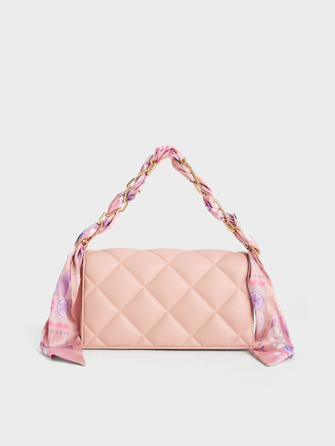 Charles & Keith Alcott Scarf Handle Quilted Clutch In Pink