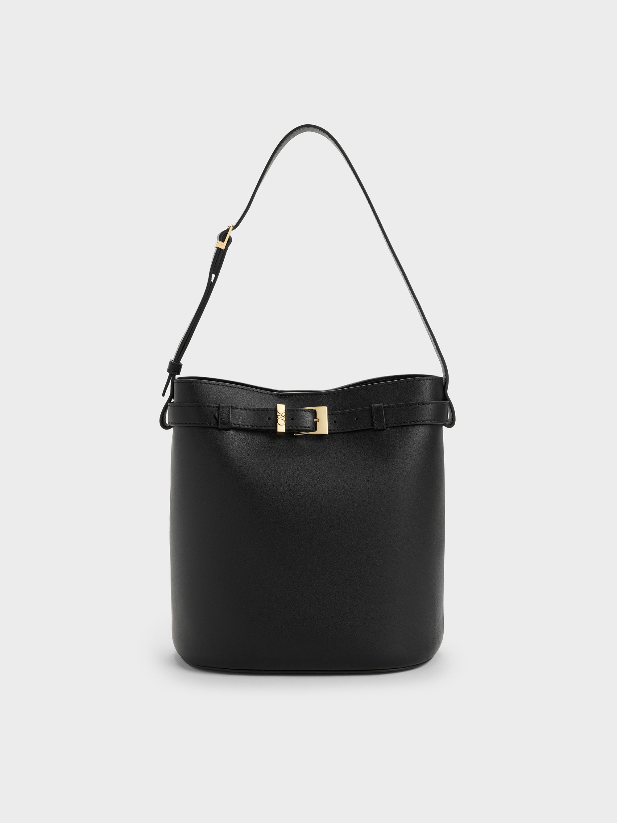 Jody Leather Belted Bucket Bag - Black - CHARLES & KEITH US