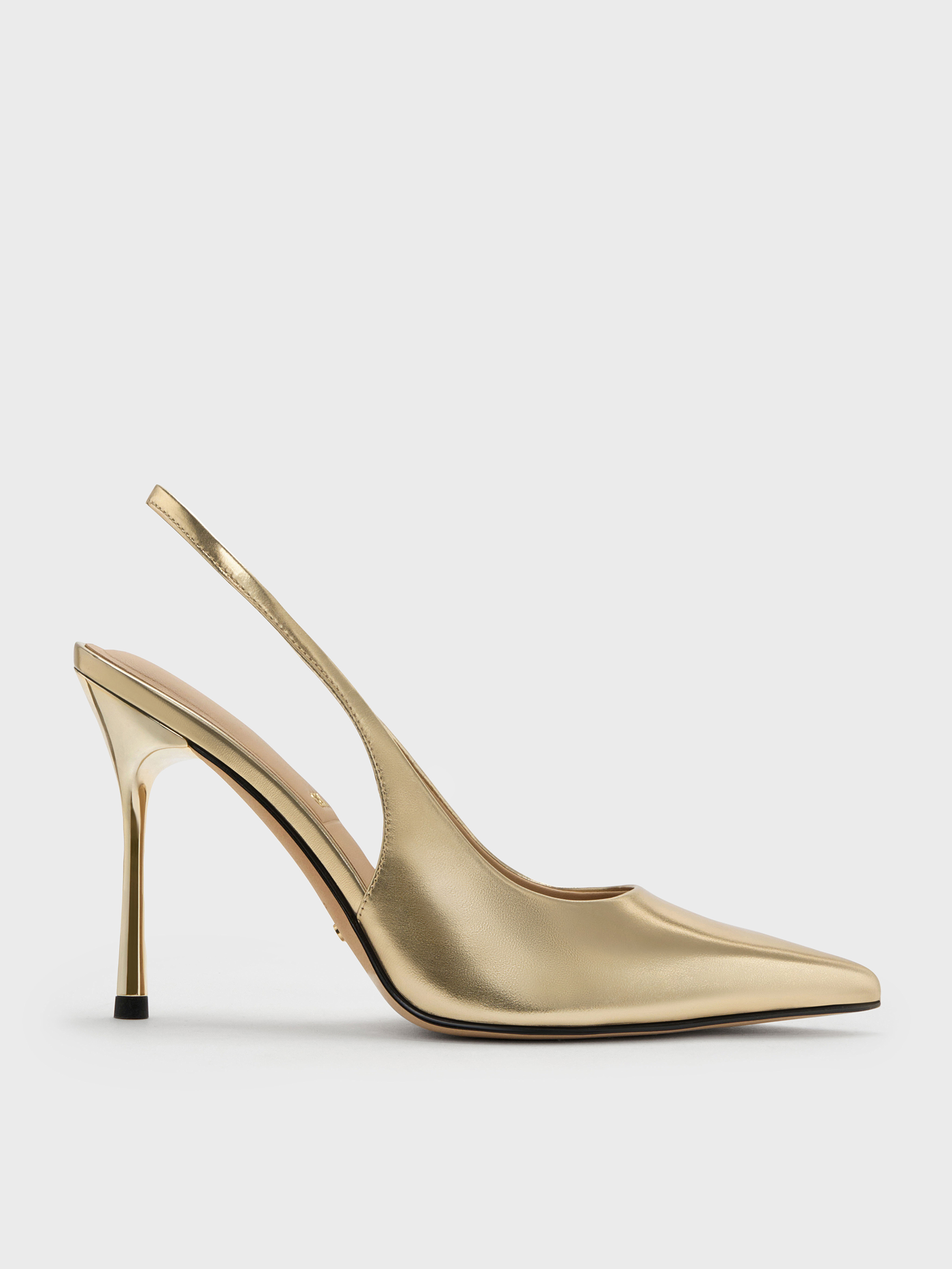 Metallic Leather Slingback Stiletto Pumps - Gold - CHARLES & KEITH US