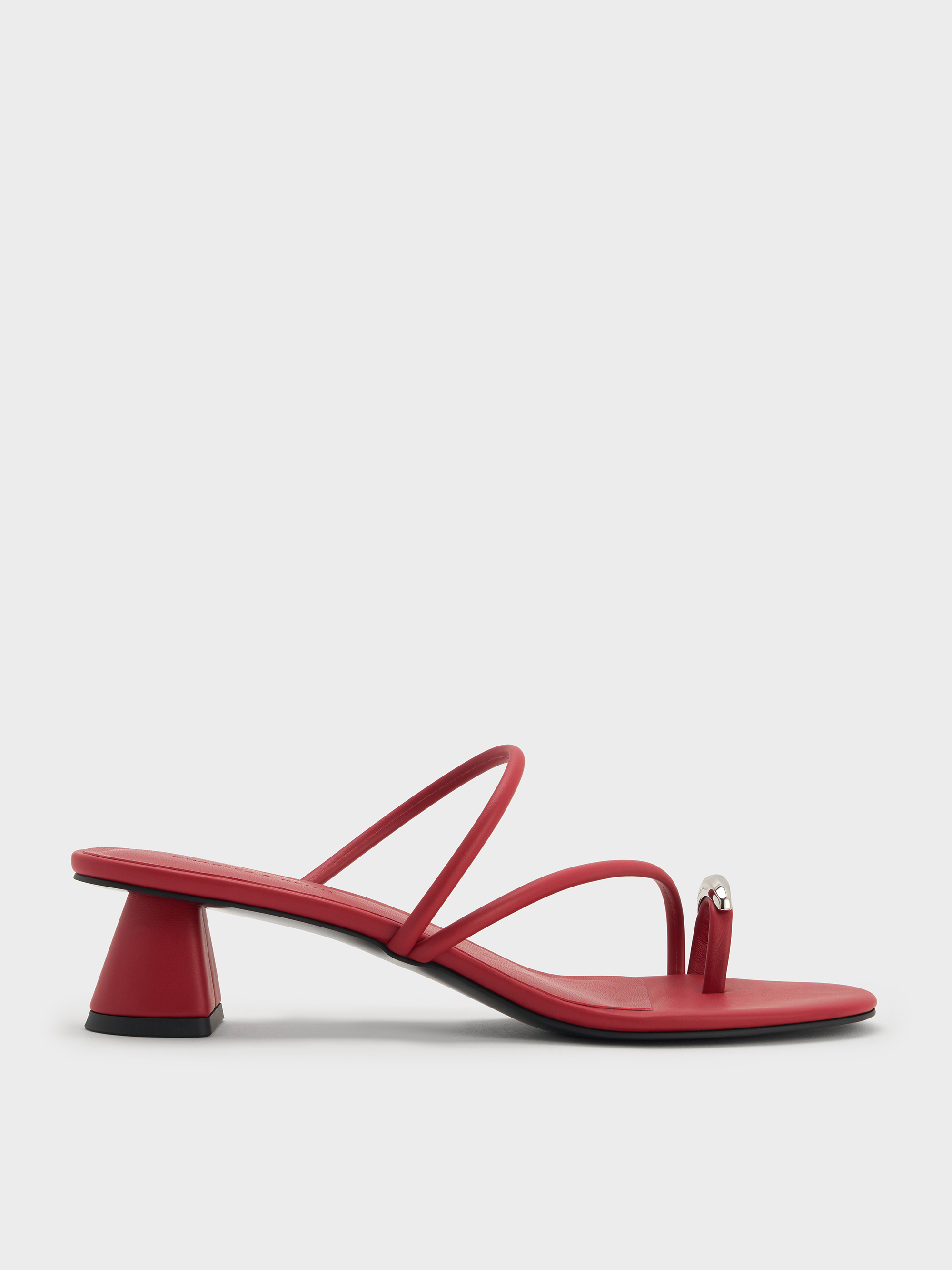 Charles & Keith - Metallic-accent Strappy Toe-ring Heeled Sandals
