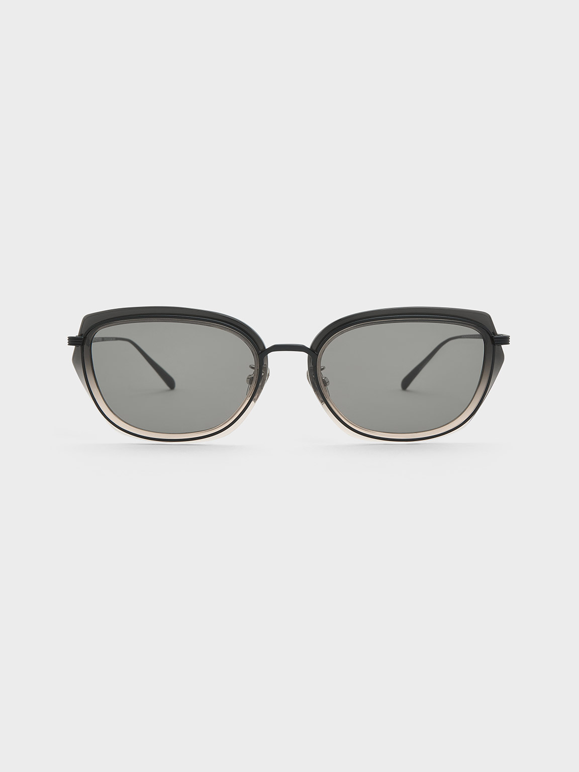 Charles & Keith Metallic Rim Geometric-frame Sunglasses In Gray