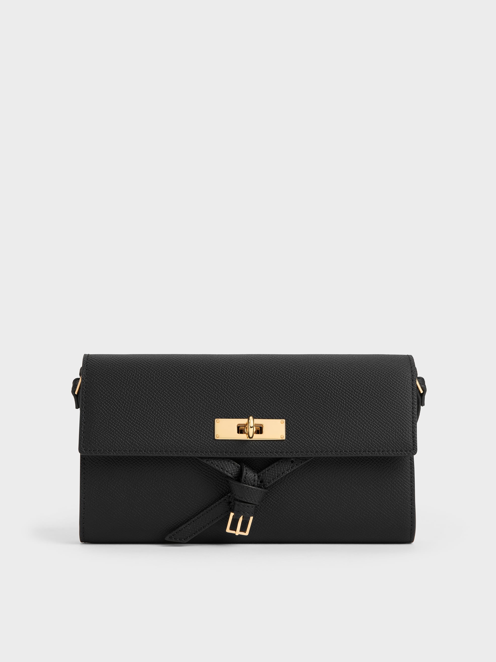 Tricha Knotted-Belt Crossbody Bag - Black - CHARLES & KEITH SG