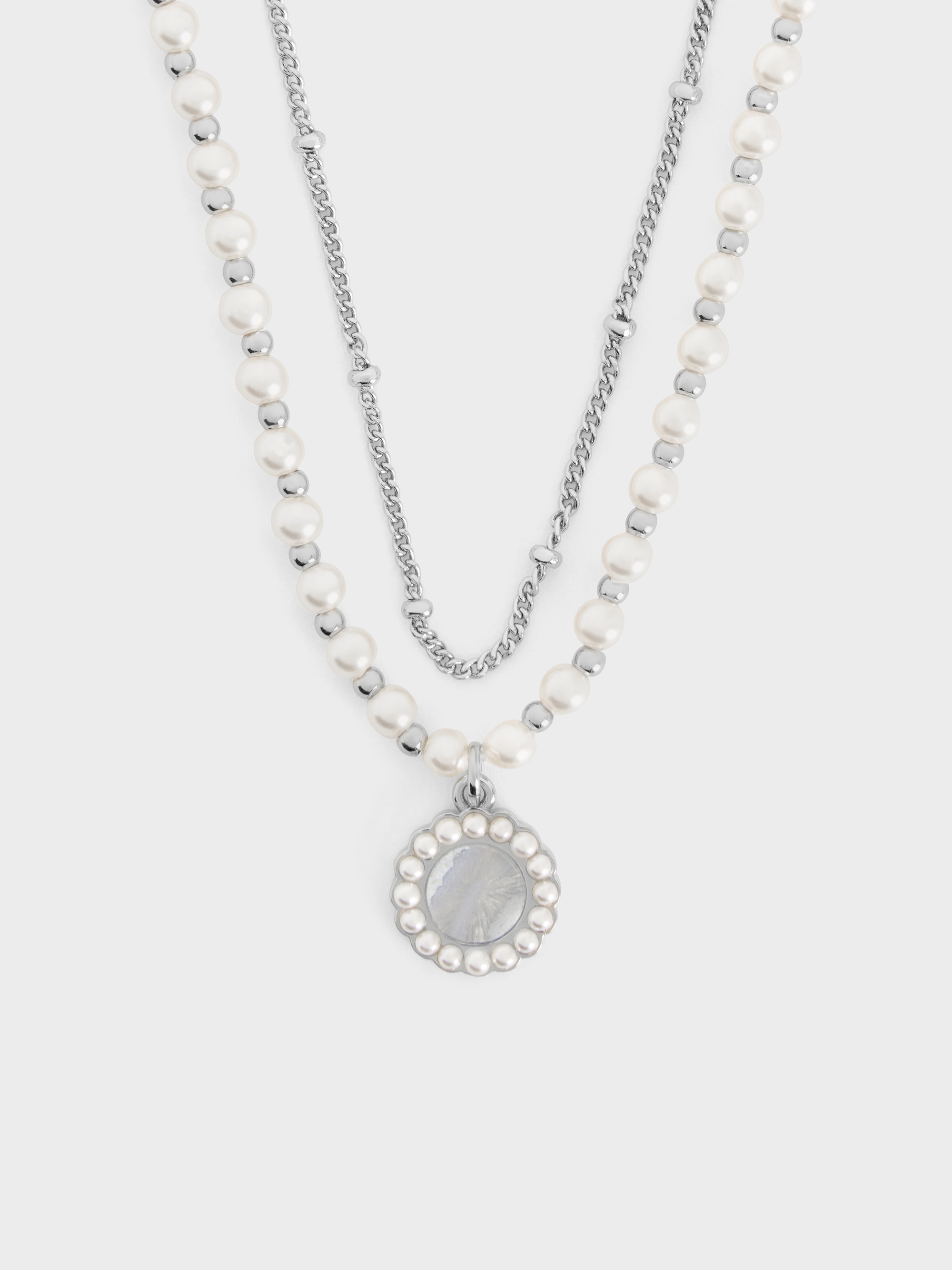 Pearl & Gemstone Double-Chain Necklace - Light Blue - CHARLES