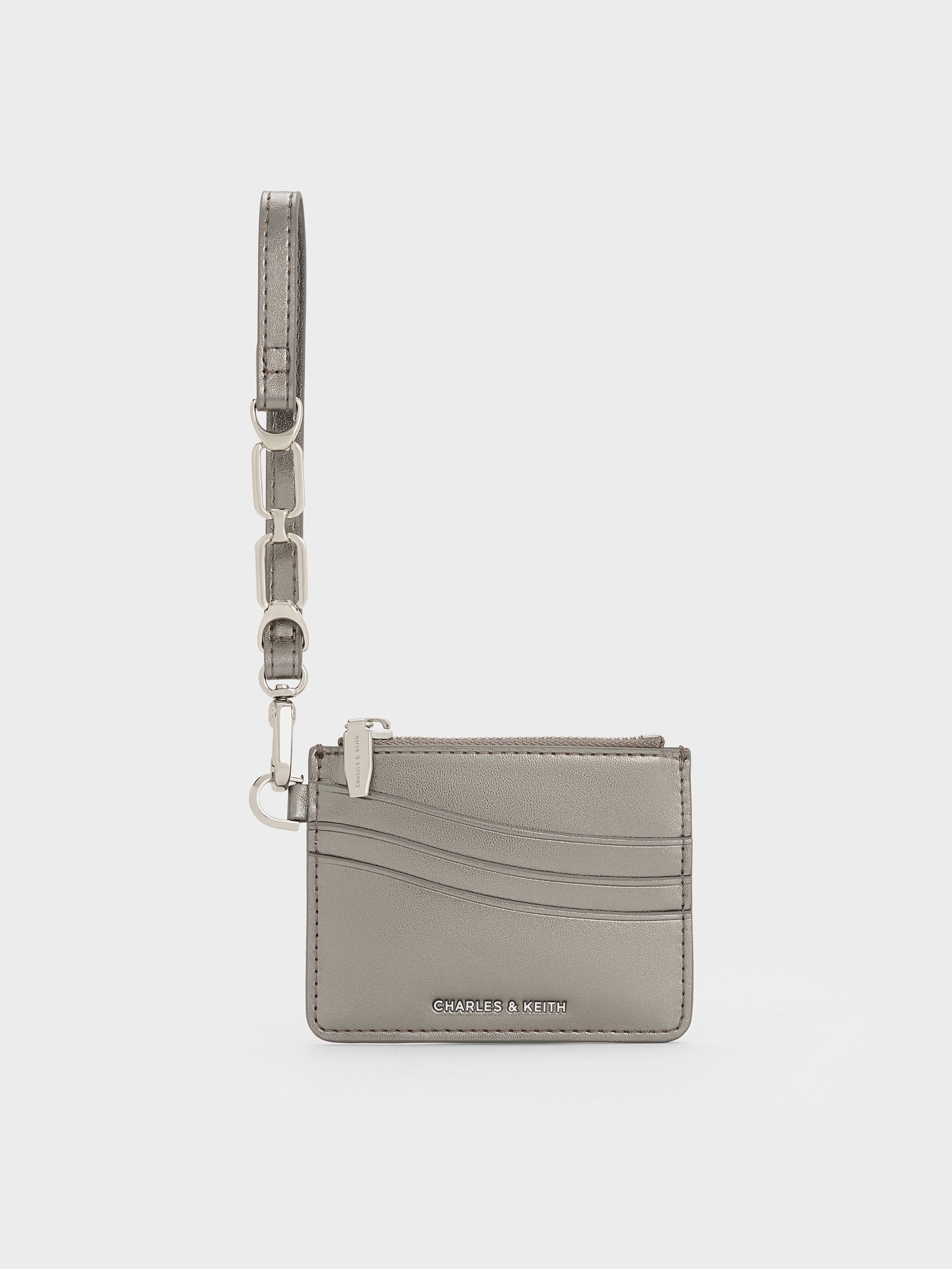 Charles & Keith - Agatha Chain-accent Wristlet Card Holder In Gray
