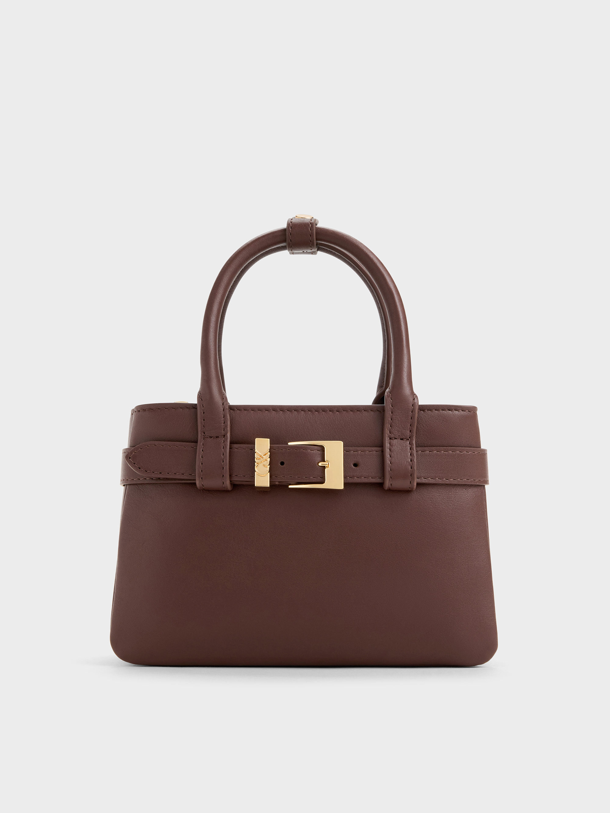 Jody Leather Belted Tote Bag - Brown - CHARLES & KEITH KR