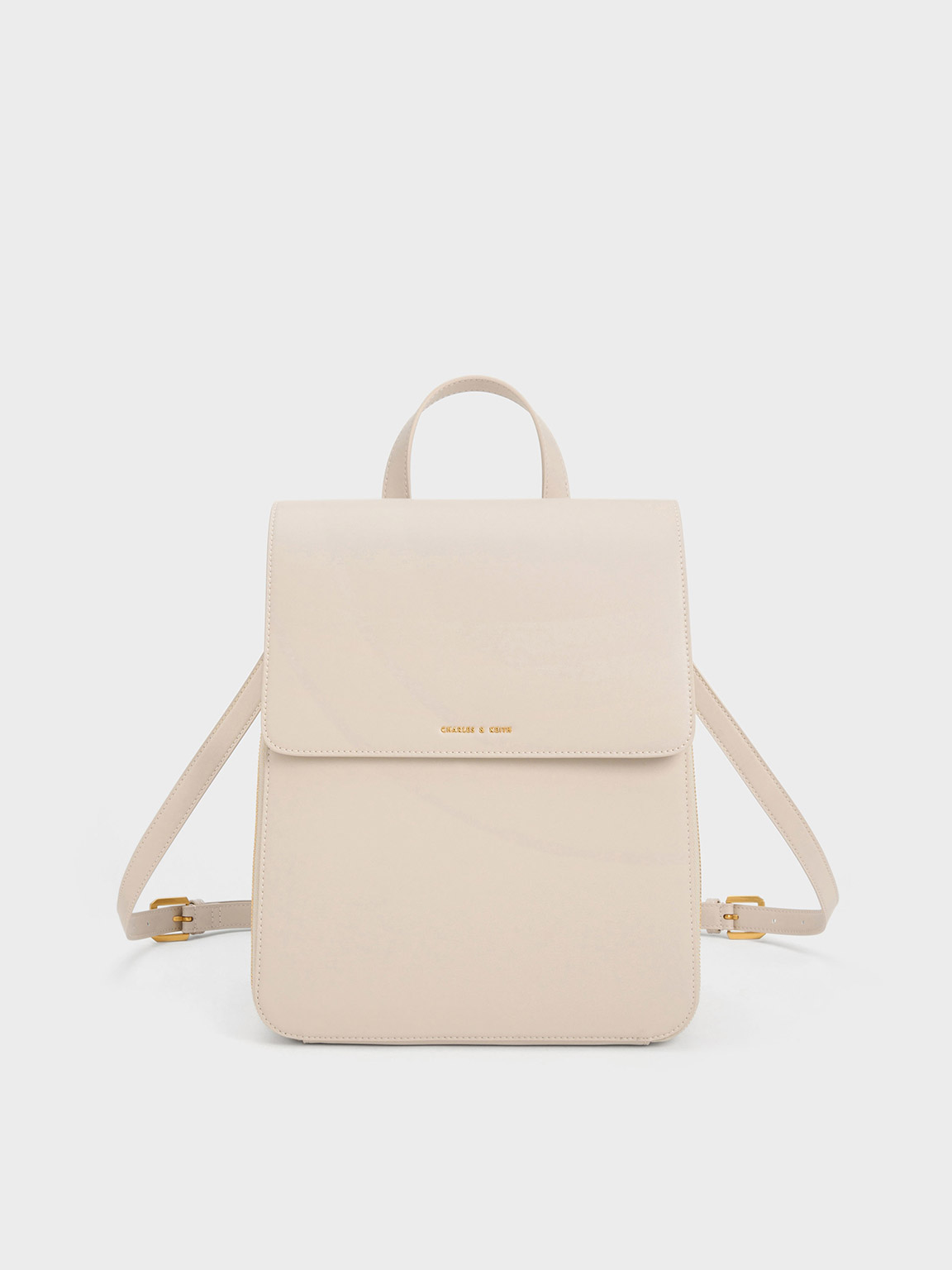Charles & Keith Front Flap Structured Backpack In Ivory