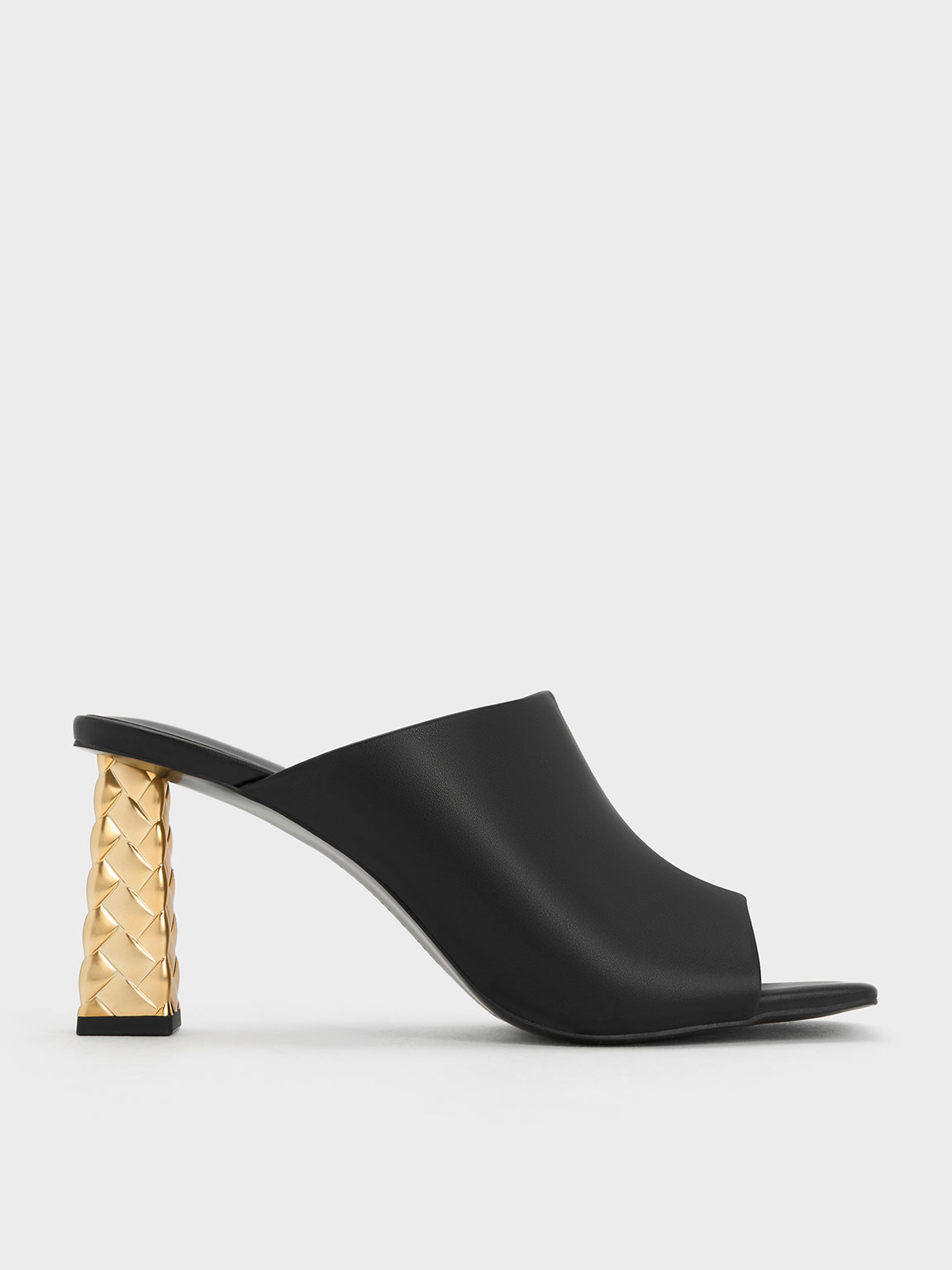 Charles & Keith Open Toe Quilted Heel Mules In Black
