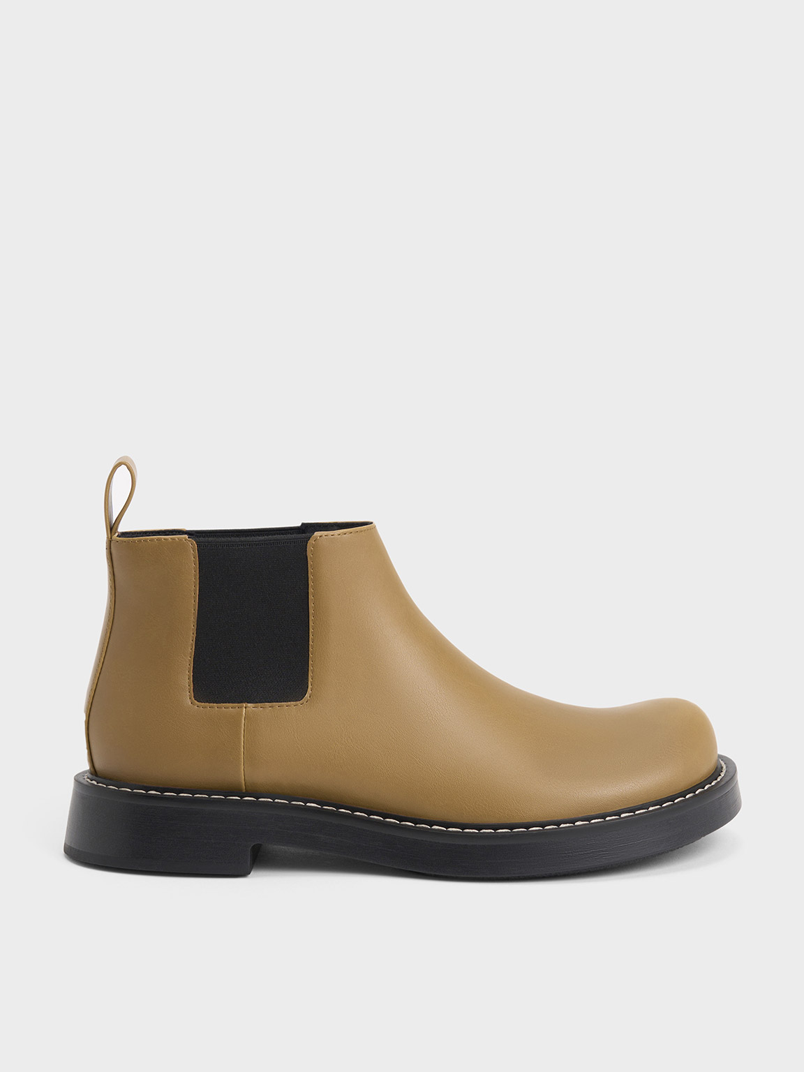 Charles & Keith Penelope Pull-tab Chelsea Boots In Olive