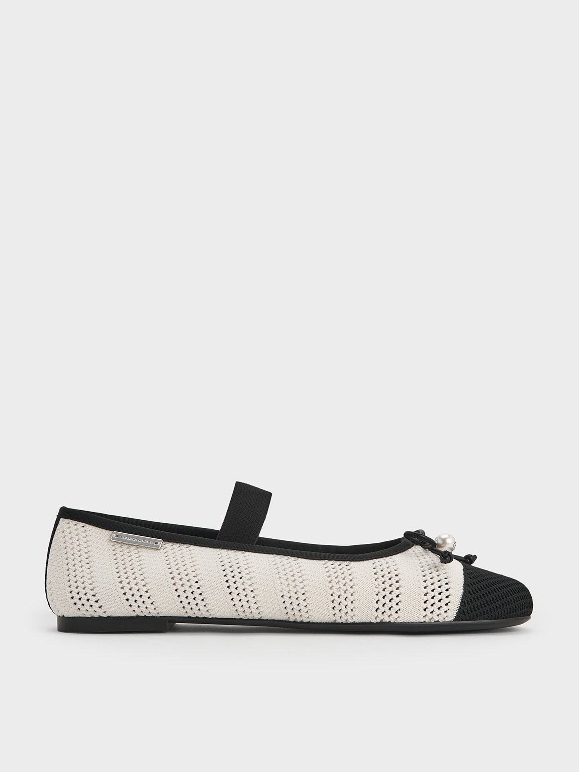 Chalk Knitted Pearl-Accent Bow Ballet Flats - CHARLES & KEITH SG
