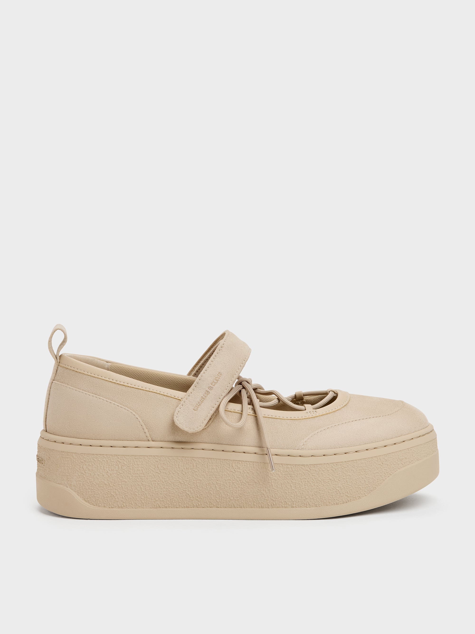 Faux Suede Mary Jane Platform Sneakers - Beige - CHARLES & KEITH US