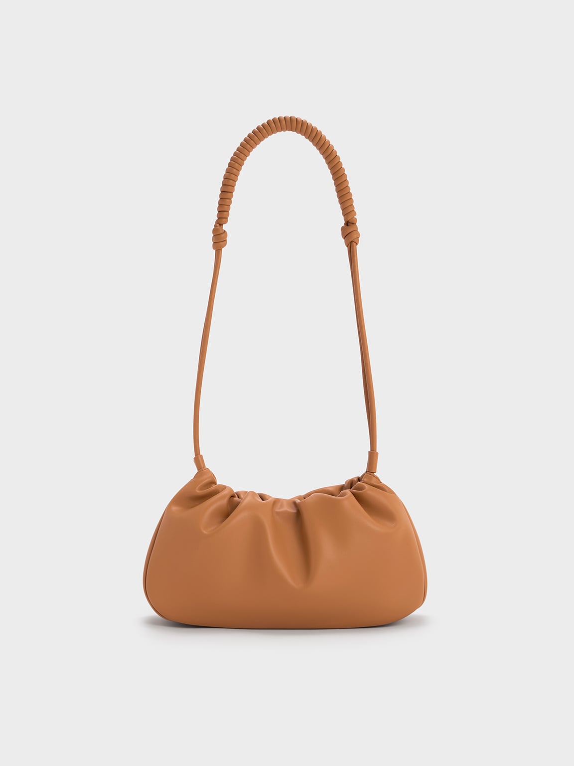 Lorelai Ruched Knotted-Strap Shoulder Bag - Russet Brown - CHARLES