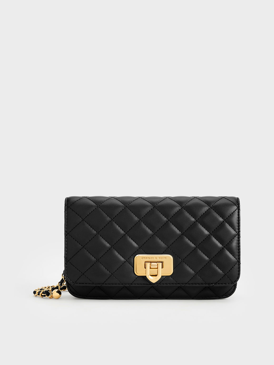 Charles & Keith Cressida Quilted Push-lock Clutch In Black