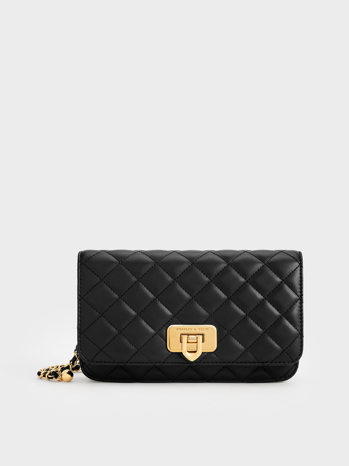 Charles & Keith Cressida Quilted Push-lock Clutch In Black